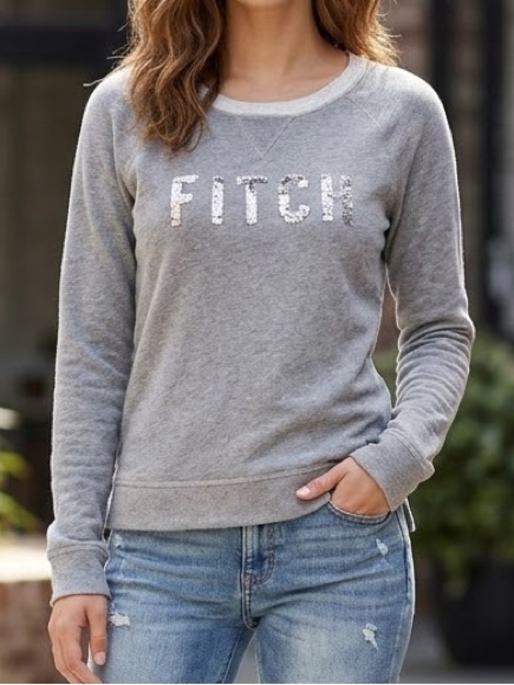 Vintage Y2K Abercrombie & Fitch Gray Sequin Logo Crewneck Sweatshirt